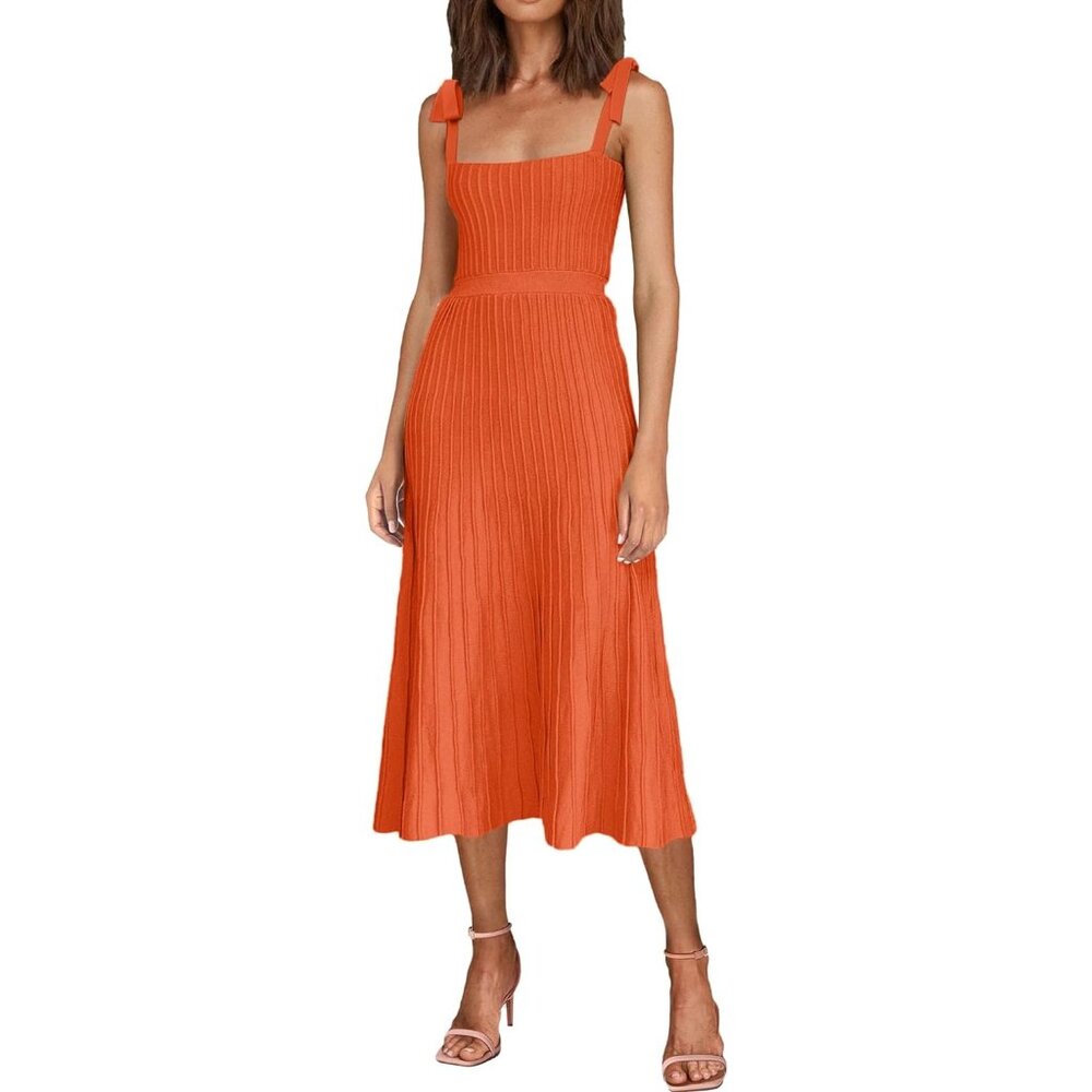 Women's 2024 Summer Maxi Dresses Tie Spaghetti Strap Square Neck Dress